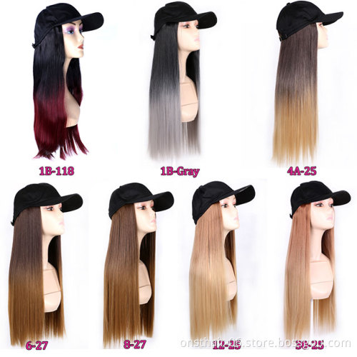 Women Cap Wig Color Long Straight Hair Curly One-piece Baseball Hat Wigs Cosplay Party  Blonde Wig Hat